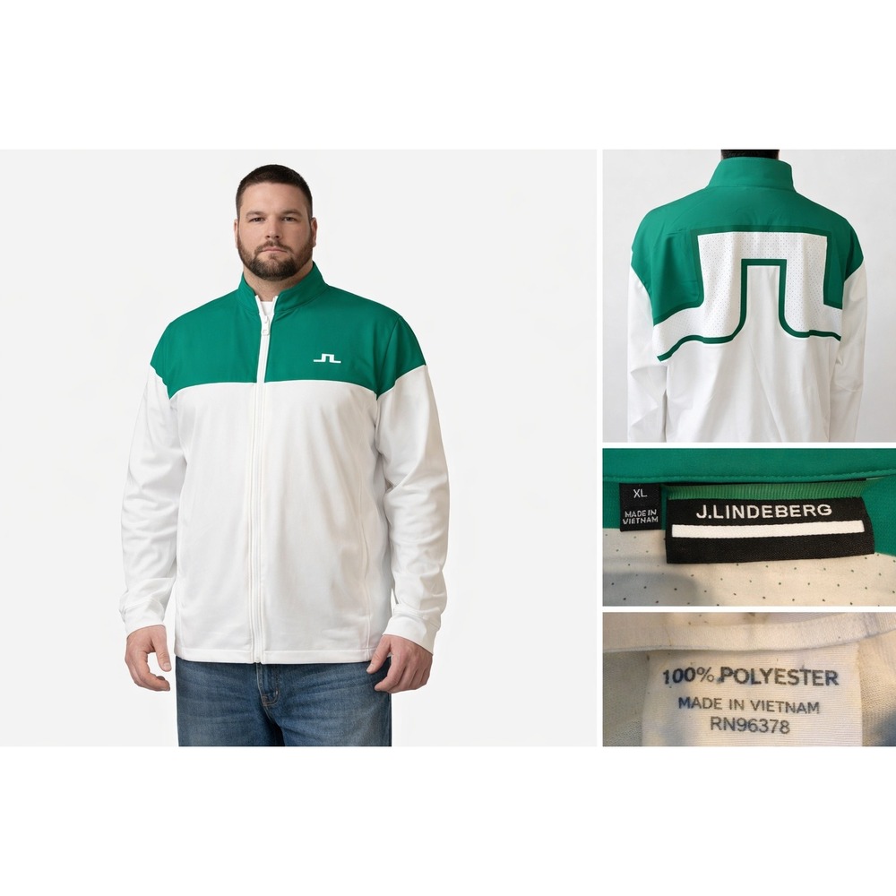 J.Lindeberg Mens XL Green White Colorblock Full Zip Golf Jacket Bridge Logo - Picture 1 of 8